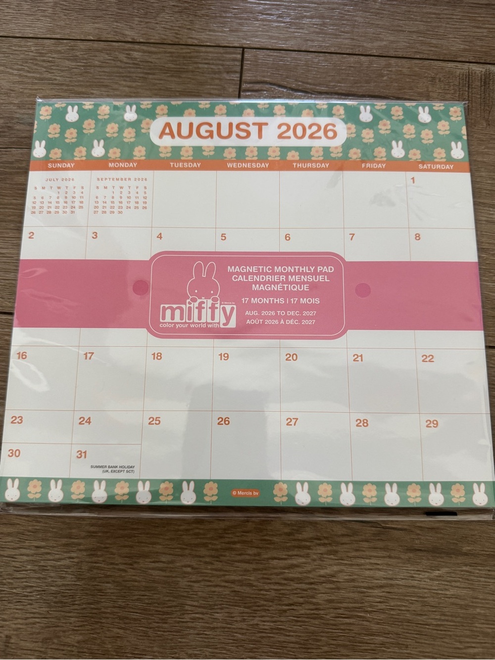 MIFFY 17 Month 2027 Magnetic Monthly Pad Calendar NWT
